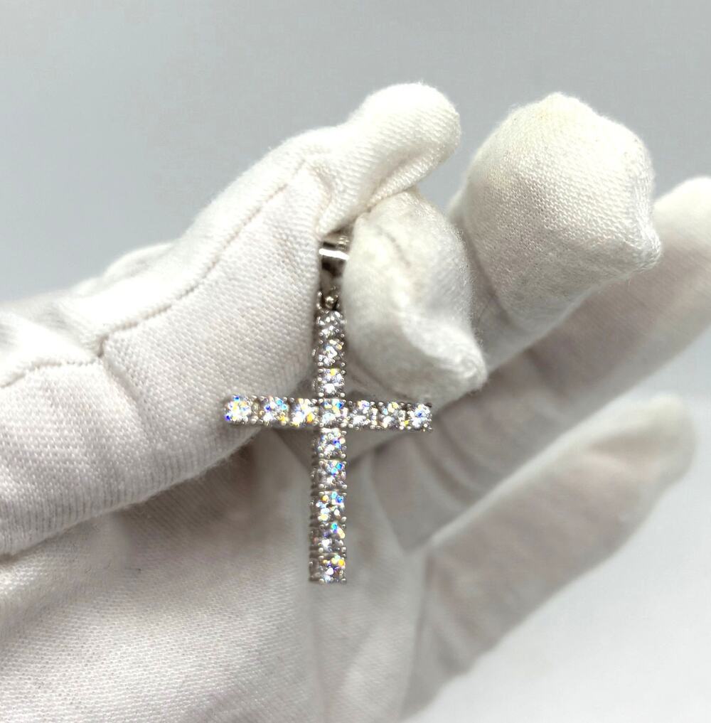 925 Sterling Silver Religious Cross CZ Necklace Pendant 31 x 19mm